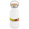 Metallic thermos (Stainless steel) White with wooden lid (bamboo), double-walled, 350ml