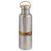 Stainless steel Silver with wooden lid (bamboo), double wall, 750ml