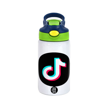 TikTok, Children's hot water bottle, stainless steel, with safety straw, green, blue (350ml)