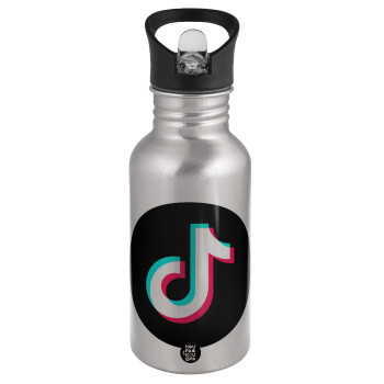 TikTok, Water bottle Silver with straw, stainless steel 500ml