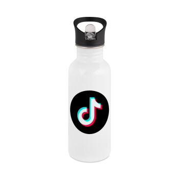 TikTok, White water bottle with straw, stainless steel 600ml