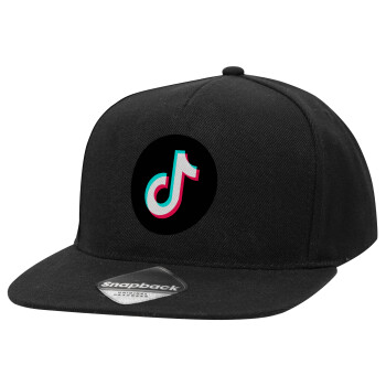 TikTok, Adult Flat Snapback Hat Black, (100% COTTON TWILL, ADULT, UNISEX, ONE SIZE)