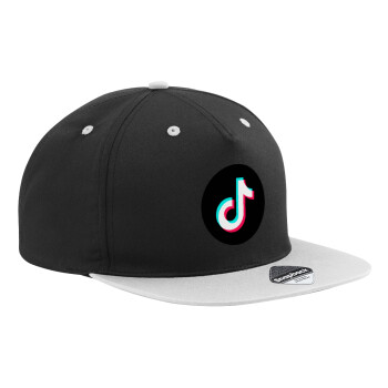 TikTok, Adult Flat Snapback Hat Black/Grey, (100% COTTON TWILL, ADULT, UNISEX, ONE SIZE)