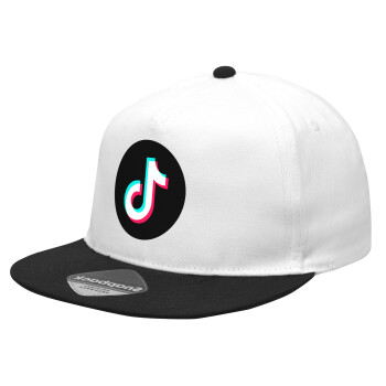 TikTok, Καπέλο Ενηλίκων Flat Snapback Λευκό/Μαύρο, (100% ΒΑΜΒΑΚΕΡΟ Twill, ΕΝΗΛΙΚΩΝ, UNISEX, ONE SIZE)