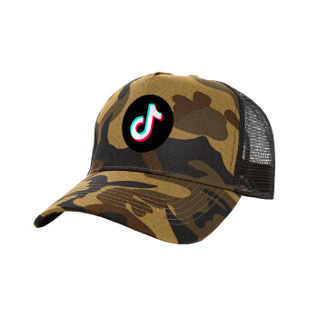 TikTok, Adult Structured Trucker Hat, with Mesh, (Camouflage) Army (100% COTTON, ADULT, UNISEX, ONE SIZE)