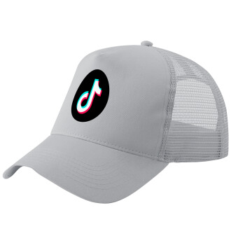 TikTok, Adult Structured Trucker Hat, with Mesh, GRAY (100% COTTON, ADULT, UNISEX, ONE SIZE)