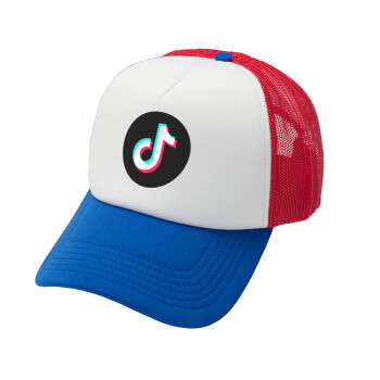 TikTok, Καπέλο Ενηλίκων Soft Trucker με Δίχτυ Red/Blue/White (POLYESTER, ΕΝΗΛΙΚΩΝ, UNISEX, ONE SIZE)