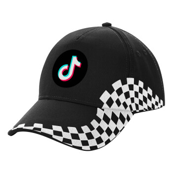 TikTok, Adult Ultimate BLACK RACING Cap, (100% COTTON DRILL, ADULT, UNISEX, ONE SIZE)