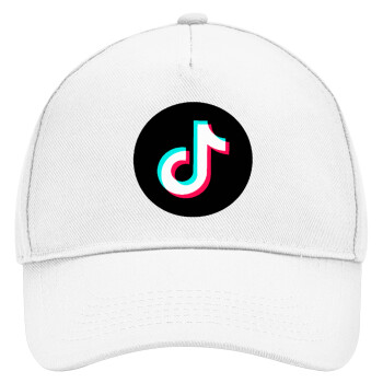 TikTok, Adult Baseball Cap, Drill, White (100% COTTON, ADULT, UNISEX, ONE SIZE)