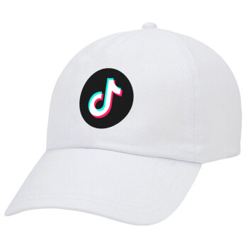 TikTok, Adult Baseball Cap White 5-panel (POLYESTER, ADULT, UNISEX, ONE SIZE)