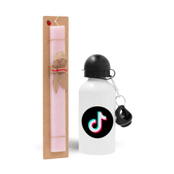 TikTok, Easter Set, metallic aluminum bottle (500ml) & aromatic flat Easter candle (30cm) (PINK)