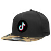 Adult Flat Snapback Hat Black/Camouflage, (100% COTTON TWILL, ADULT, UNISEX, ONE SIZE)