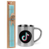 Easter Set, metallic thermal cup (300ml) & aromatic flat Easter candle (30cm) (TURQUOISE)