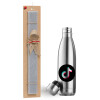 Easter Set, metallic stainless thermos flask (500ml) & scented flat Easter candle (30cm) (GRAY)