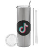 Eco friendly stainless steel Silver tumbler 600ml, with metal straw & cleaning brush