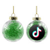 Transparent Christmas tree ball ornament with green filling 8cm