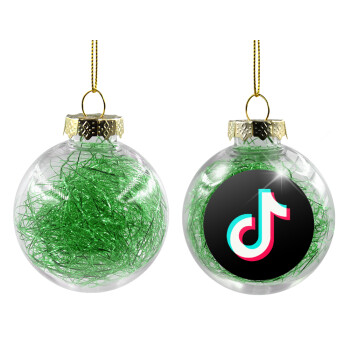 TikTok, Χριστουγεννιάτικη μπάλα δένδρου διάφανη με πράσινο γέμισμα 8cm