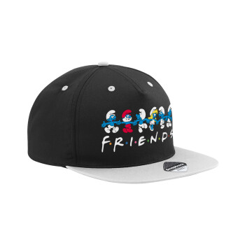 Friends Smurfs, Καπέλο Ενηλίκων Flat Snapback Μαύρο/Γκρι, (100% ΒΑΜΒΑΚΕΡΟ TWILL, ΕΝΗΛΙΚΩΝ, UNISEX, ONE SIZE)