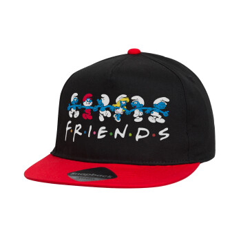 Friends Smurfs, Children's Flat Snapback Hat, Black/Red (100% COTTON, CHILDREN'S, UNISEX, ONE SIZE)