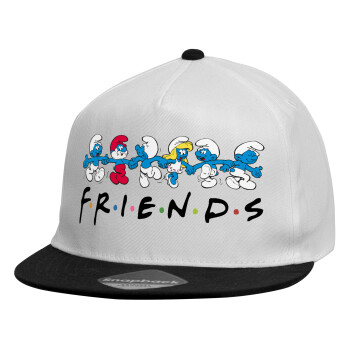Friends Smurfs, Child's Flat Snapback Hat, White (100% COTTON, CHILDREN'S, UNISEX, ONE SIZE)