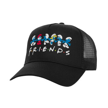 Friends Smurfs, Καπέλο Ενηλίκων Structured Trucker, με Δίχτυ, Μαύρο (100% ΒΑΜΒΑΚΕΡΟ, ΕΝΗΛΙΚΩΝ, UNISEX, ONE SIZE)