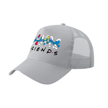 Friends Smurfs, Adult Structured Trucker Hat, with Mesh, GRAY (100% COTTON, ADULT, UNISEX, ONE SIZE)