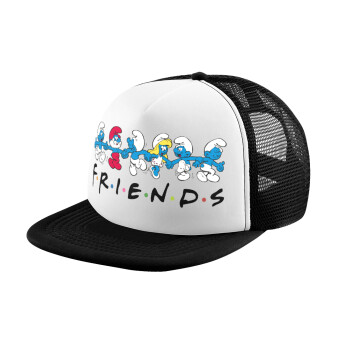 Friends Smurfs, Adult Soft Trucker Hat with Black/White Mesh (POLYESTER, ADULT, UNISEX, ONE SIZE)