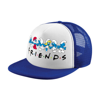 Friends Smurfs, Adult Soft Trucker Hat with Blue/White Mesh (POLYESTER, ADULT, UNISEX, ONE SIZE)