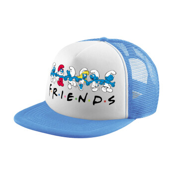 Friends Smurfs, Child's Soft Trucker Hat with Blue/White Mesh (POLYESTER, CHILD, ONE SIZE)