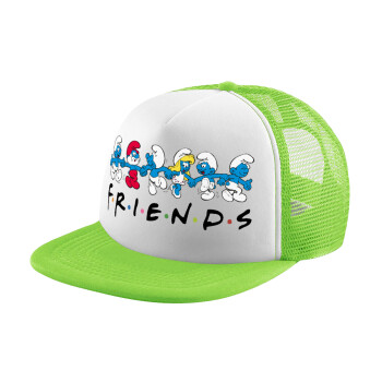 Friends Smurfs, Adult Soft Trucker Hat with Mesh GREEN/WHITE (POLYESTER, ADULT, ONE SIZE)