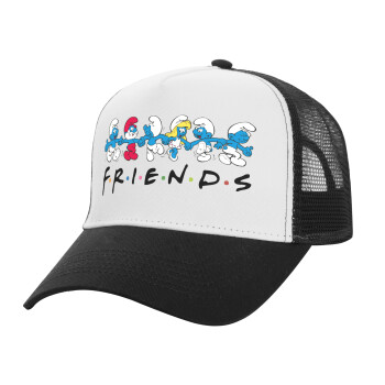 Friends Smurfs, Adult Structured Trucker Hat, with Mesh, WHITE/BLACK (100% COTTON, ADULT, UNISEX, ONE SIZE)