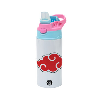 Naruto  Akatsuki Cloud, Children's hot water bottle, stainless steel, with safety straw, Pink/BlueCiel (360ml) BPA FREE