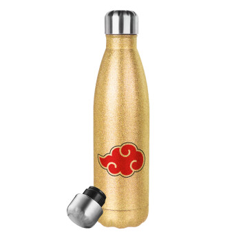 Naruto  Akatsuki Cloud, Glitter gold stainless steel thermos bottle, double-walled, 500ml