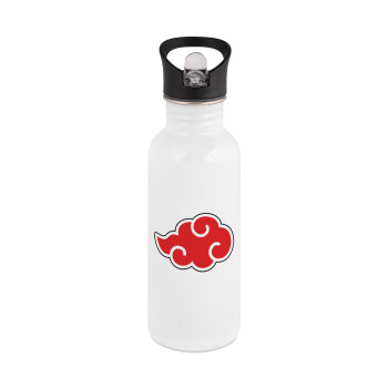 Naruto  Akatsuki Cloud, White water bottle with straw, stainless steel 600ml