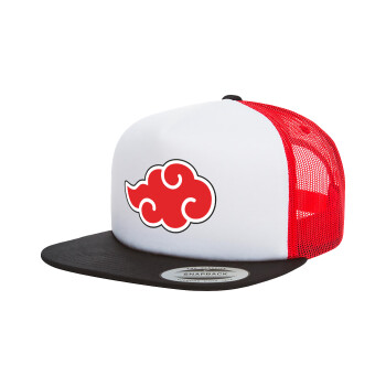 Naruto  Akatsuki Cloud, Adult Foam Flat Snapback with Mesh Black-White-Red (POLYESTER, ADULT, UNISEX, ONE SIZE)