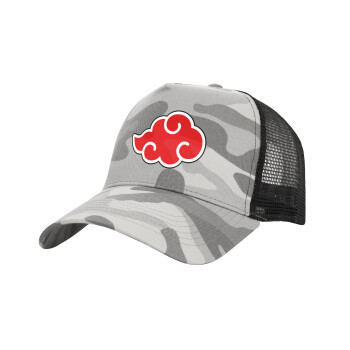 Naruto  Akatsuki Cloud, Adult Structured Trucker Hat, with Mesh, (Camouflage) Army Camo (100% COTTON, ADULT, UNISEX, ONE SIZE)