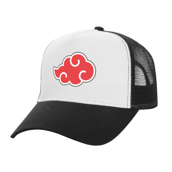 Naruto  Akatsuki Cloud, Adult Structured Trucker Hat, with Mesh, WHITE/BLACK (100% COTTON, ADULT, UNISEX, ONE SIZE)