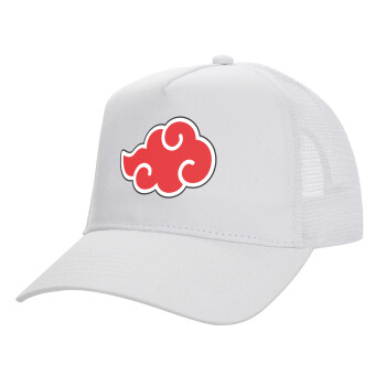 Naruto  Akatsuki Cloud, Structured Trucker Adult Hat, with Mesh, WHITE (100% COTTON, ADULT, UNISEX, ONE SIZE)