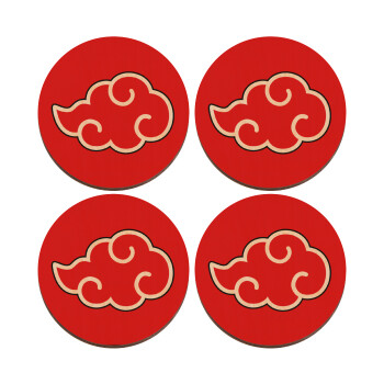 Naruto  Akatsuki Cloud, ΣΕΤ x4 Σουβέρ ξύλινα στρογγυλά plywood (9cm)