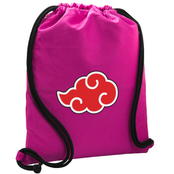 Naruto  Akatsuki Cloud, Backpack pouch GYMBAG Fuchsia, with pocket (40x48cm) & thick cords