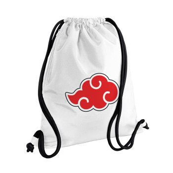 Naruto  Akatsuki Cloud, Τσάντα πλάτης πουγκί GYMBAG λευκή, με τσέπη (40x48cm) & χονδρά κορδόνια