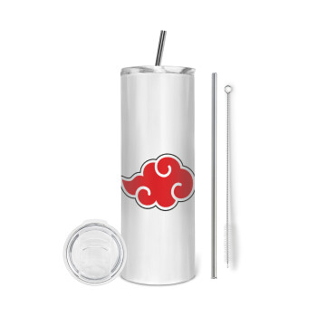 Naruto  Akatsuki Cloud, Tumbler ποτήρι θερμό από ανοξείδωτο ατσάλι 600ml, με μεταλλικό καλαμάκι & βούρτσα καθαρισμού