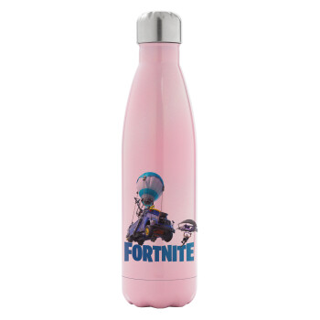 Fortnite Bus, Metal mug thermos Pink Iridiscent (Stainless steel), double wall, 500ml
