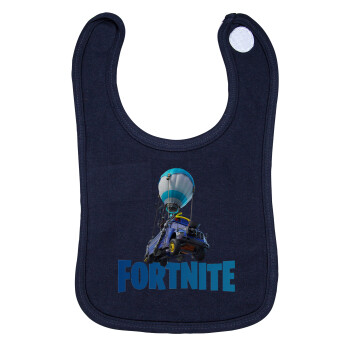 Fortnite Bus, Σαλιάρα με Σκρατς 100% Organic Cotton Μπλε (0-18 months)