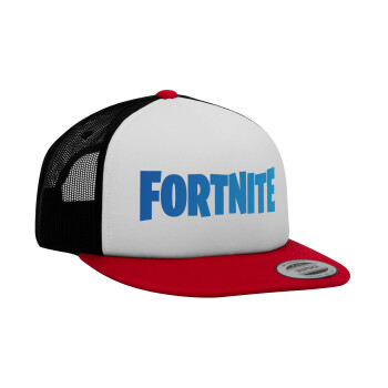 Fortnite Bus, Adult Foam Flat Snapback with Mesh Red-White-Black (POLYESTER, ADULT, UNISEX, ONE SIZE)