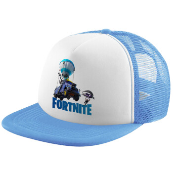 Fortnite Bus, Καπέλο παιδικό Soft Trucker με Δίχτυ ΓΑΛΑΖΙΟ/ΛΕΥΚΟ (POLYESTER, ΠΑΙΔΙΚΟ, ONE SIZE)