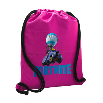 Fortnite Bus, Backpack pouch GYMBAG Fuchsia, with pocket (40x48cm) & thick cords