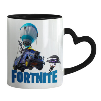 Fortnite Bus, Mug heart black handle, ceramic, 330ml
