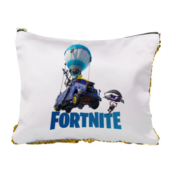 Fortnite Bus, Sequin Gold Pouch Cosmetic Bag