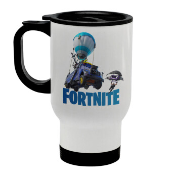 Fortnite Bus, Stainless steel travel mug with lid, double wall white 450ml